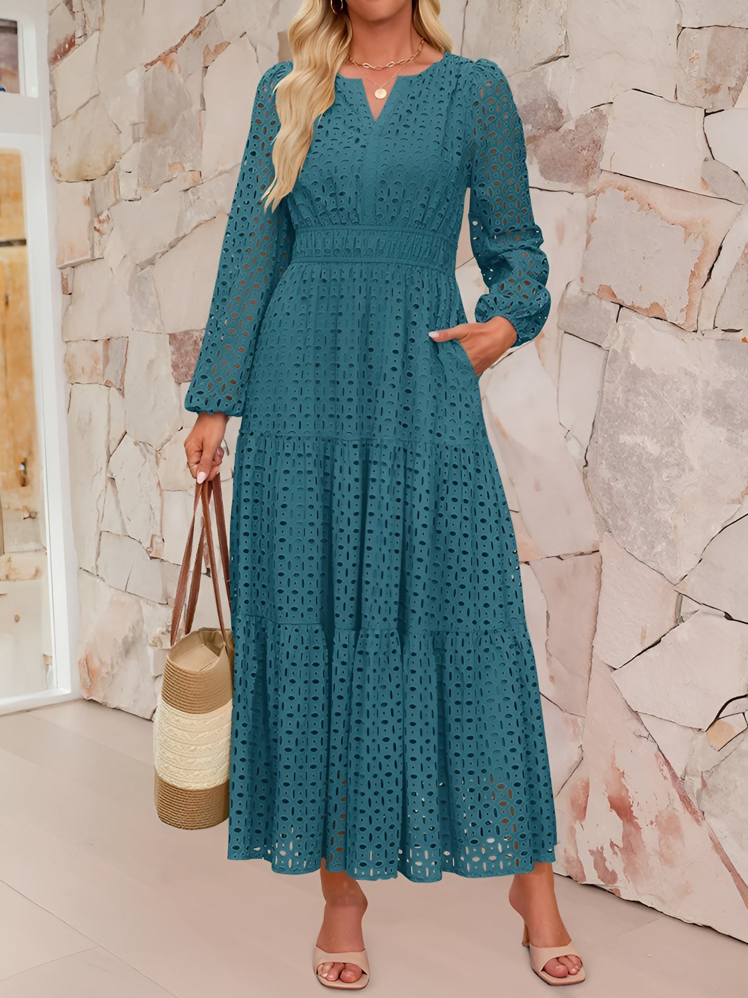Aurelia – Women’s Eyelet Puff Sleeve Maxi Dress