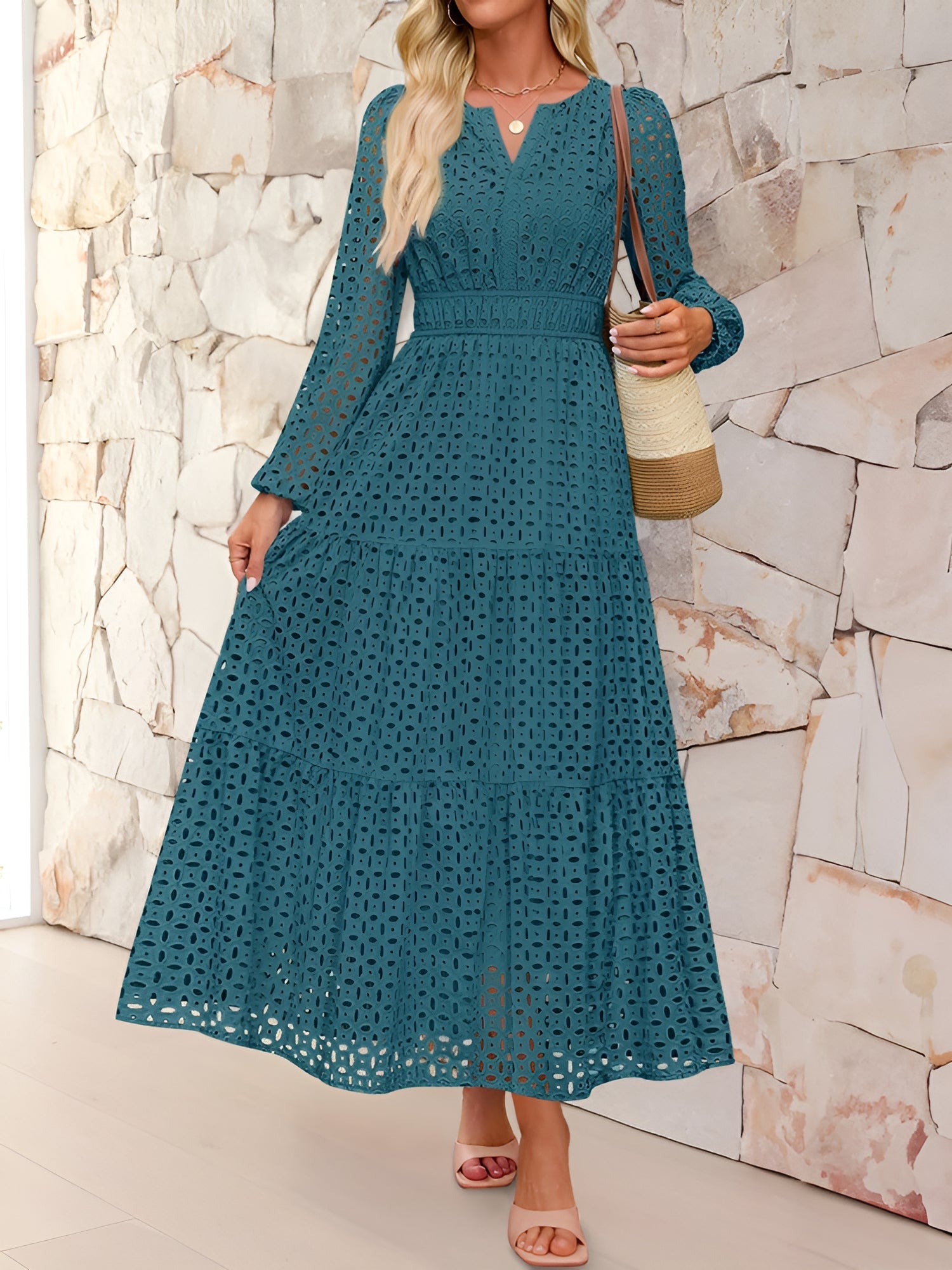 Aurelia – Women’s Eyelet Puff Sleeve Maxi Dress