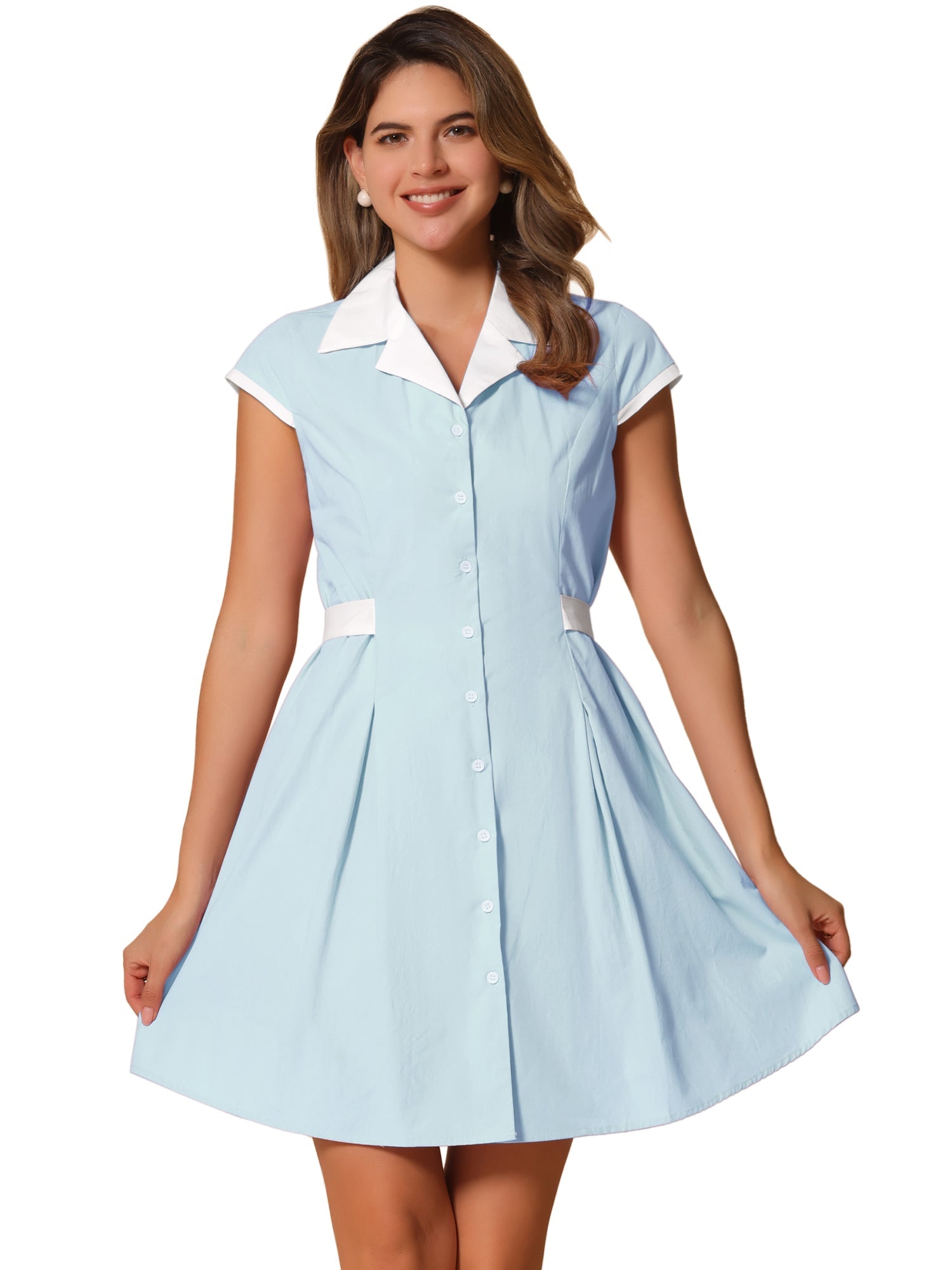 Calivra – Women’s Cotton Camp Collar Shirt Dress