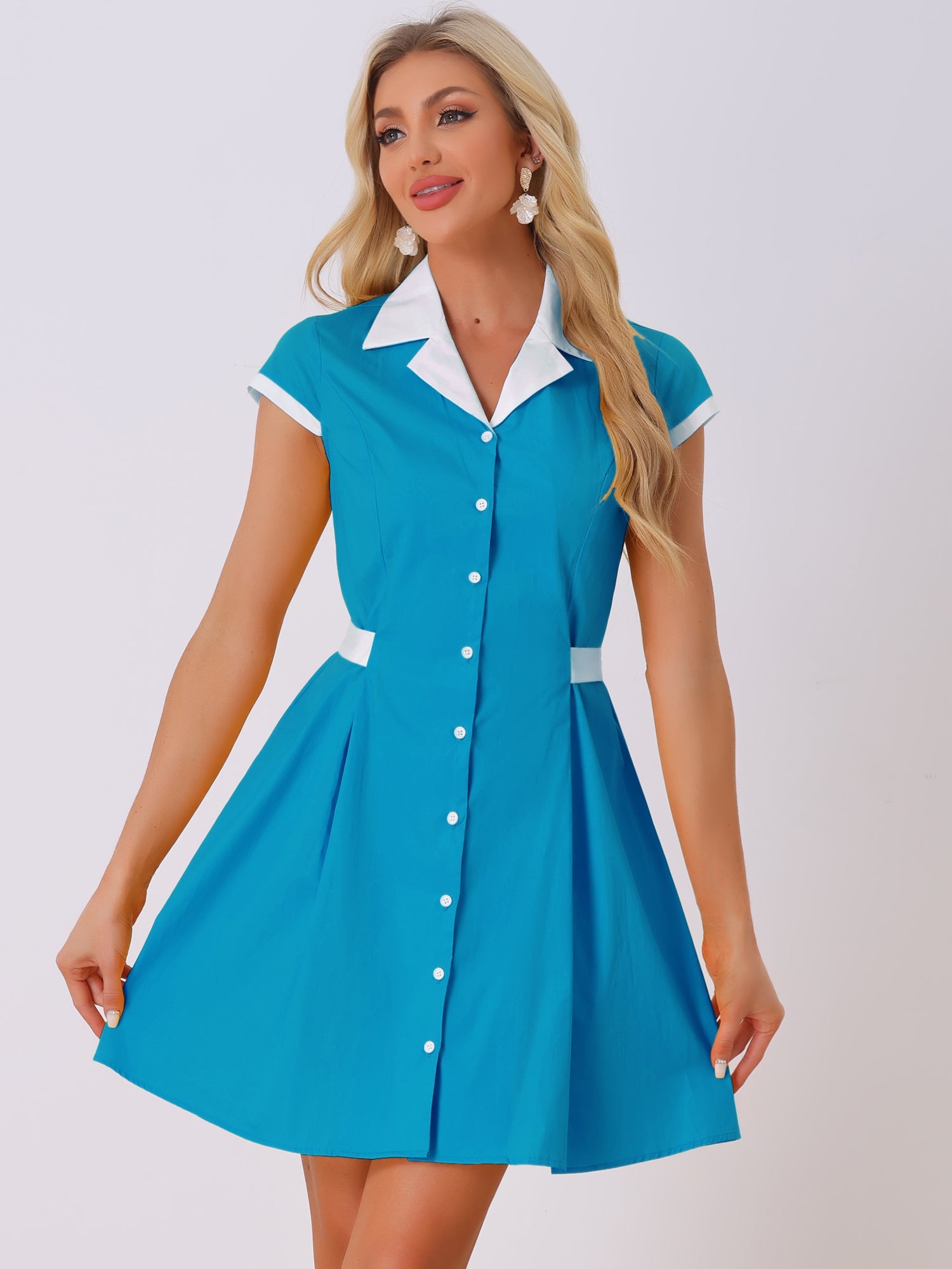 Calivra – Women’s Cotton Camp Collar Shirt Dress