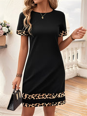 Zeravina – Women’s Leopard Patchwork T-Shirt Dress