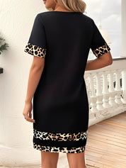 Zeravina – Women’s Leopard Patchwork T-Shirt Dress
