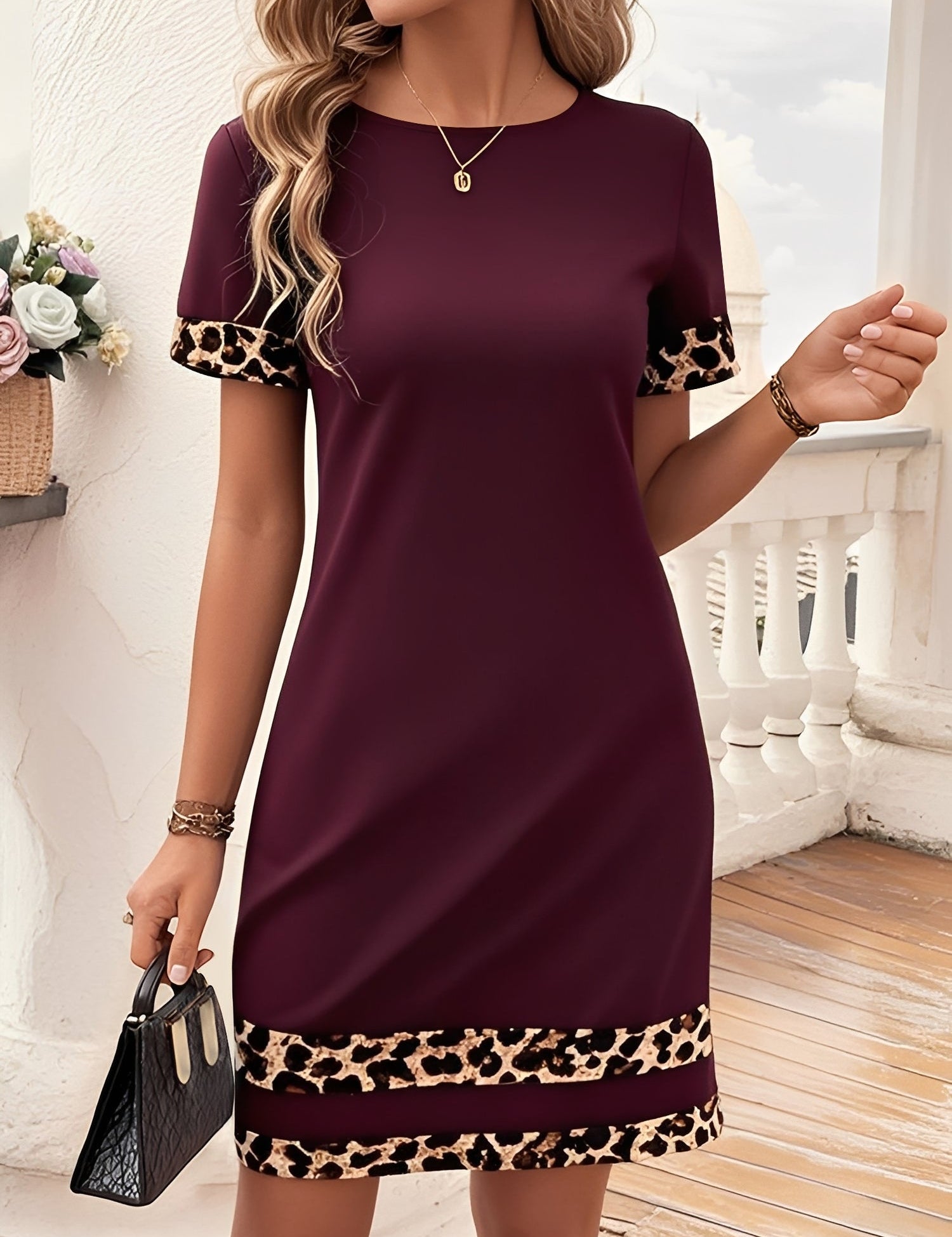 Zeravina – Women’s Leopard Patchwork T-Shirt Dress