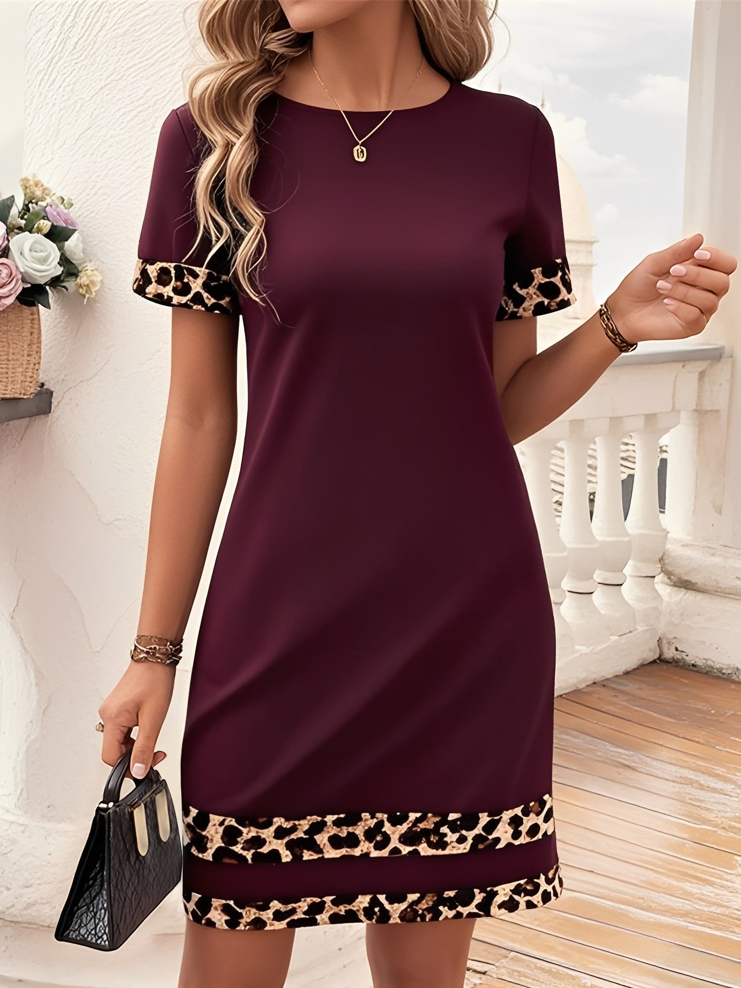 Zeravina – Women’s Leopard Patchwork T-Shirt Dress