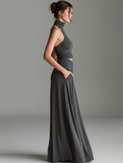 Charvella - Women’s Halter Cutout Knit Maxi Dress