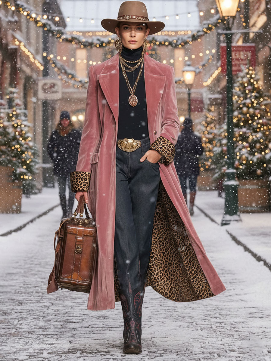 Leovara | Velvet Leopard Panel Coat